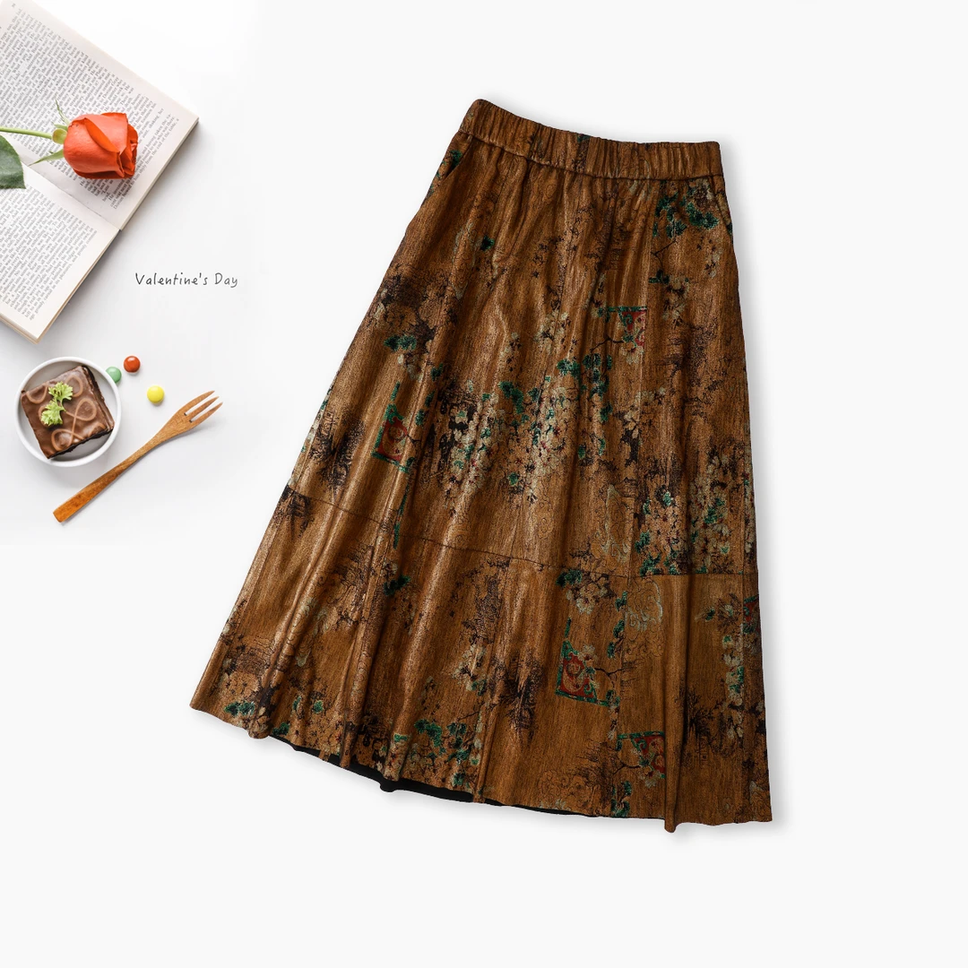 品牌新款绵羊皮休闲百搭显瘦松紧半身裙44889