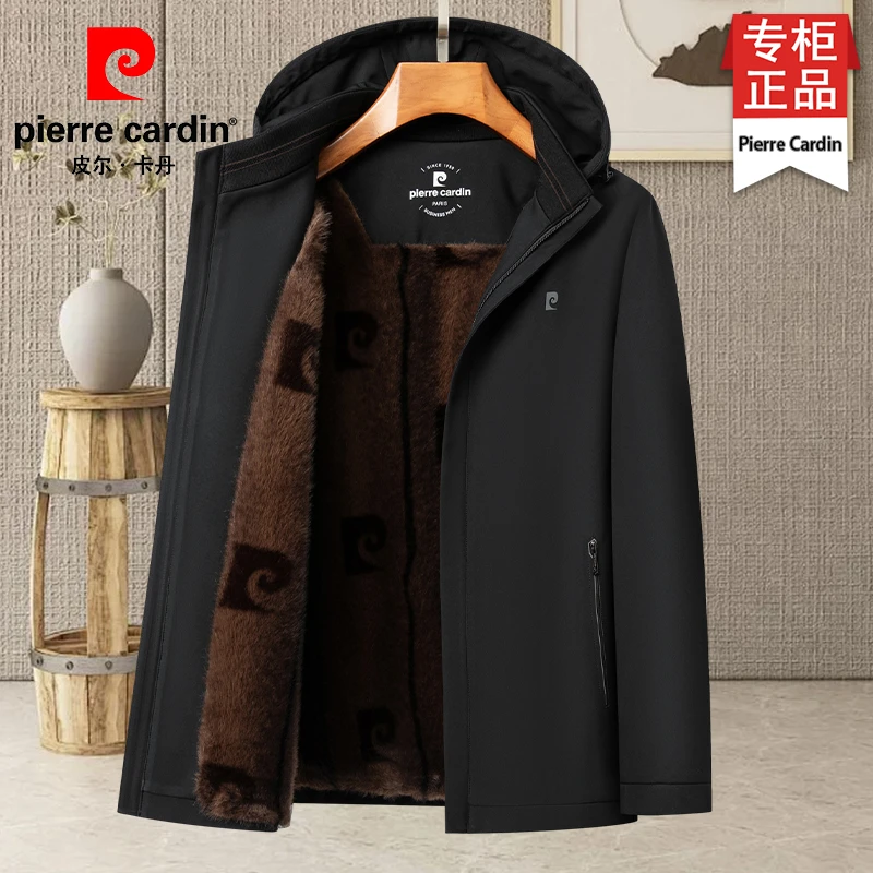 皮尔卡丹男士秋冬新款高档棉衣加绒加厚中年爸爸装防风派克服外套