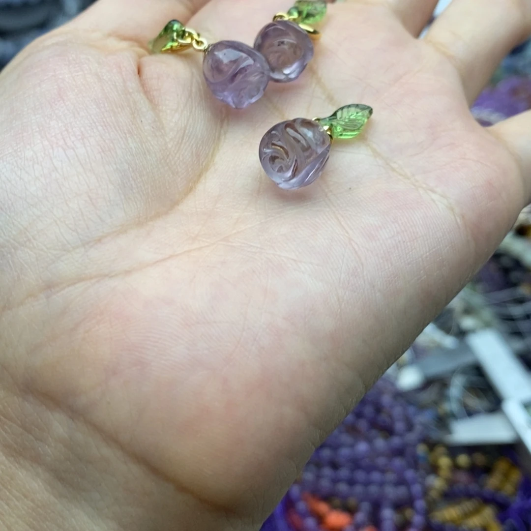 未镶嵌玛瑙/玉髓珠宝半成品一个纯天然薰衣紫水晶玫瑰花吊坠