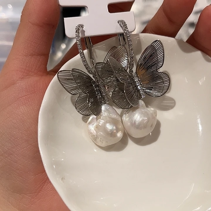 合金淡水珍珠耳饰