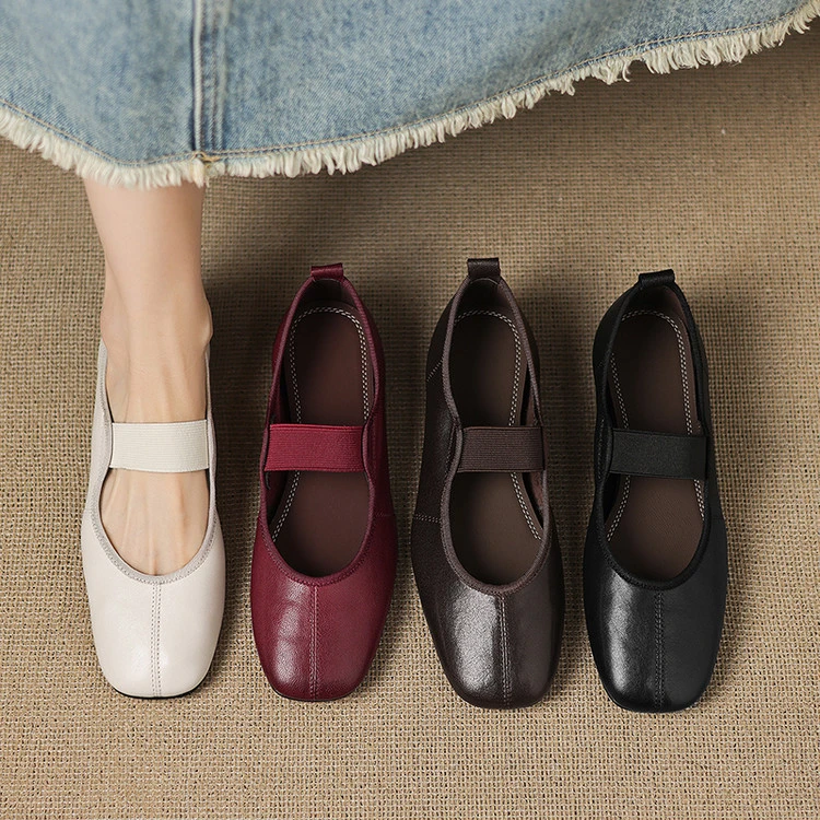 头层羊皮~3cm秋季新款内增高真皮单鞋平底芭蕾舞玛丽珍软底奶奶鞋