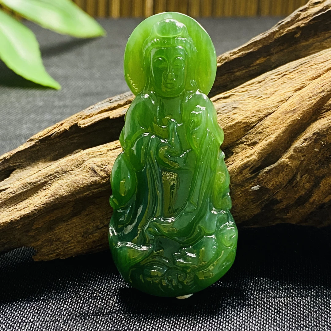 【慧隆珠宝】·和田玉碧玉俄料老坑阳绿观世音挂坠满绿精美时尚百搭