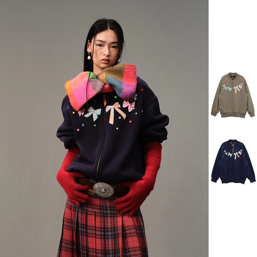 AUBRUINO设计师品牌蝴蝶结拉链加绒球服GoGoBuyer买手店DY5A28008