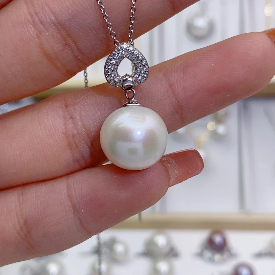 淡水珍珠银S925镶嵌颈饰12mm