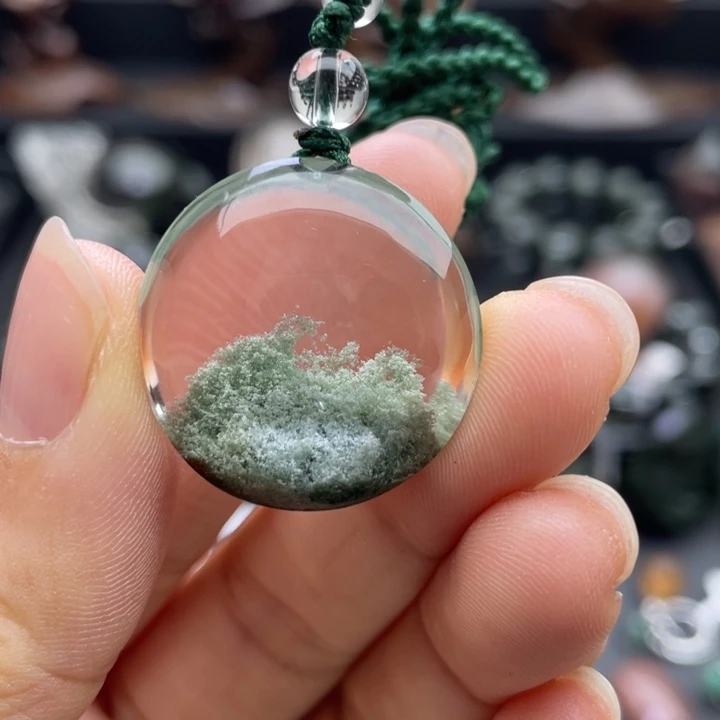 颈饰未镶嵌水晶绿幽灵聚宝盆圆牌