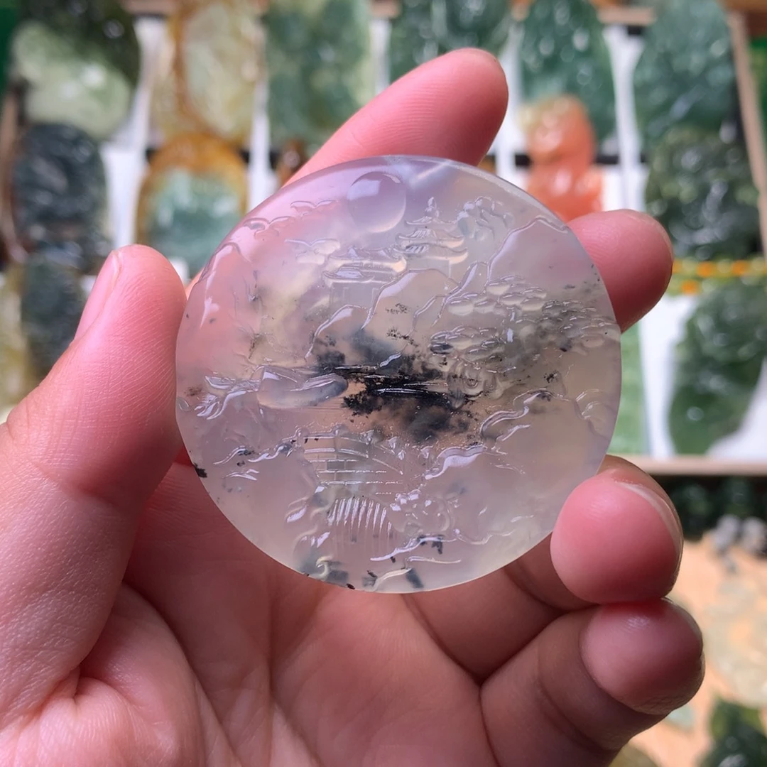 岫玉未镶嵌岫玉挂件山水牌