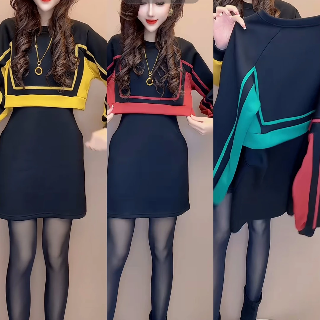 假两件显瘦遮肉连衣裙女连衣裙女气质百搭拼接收腰