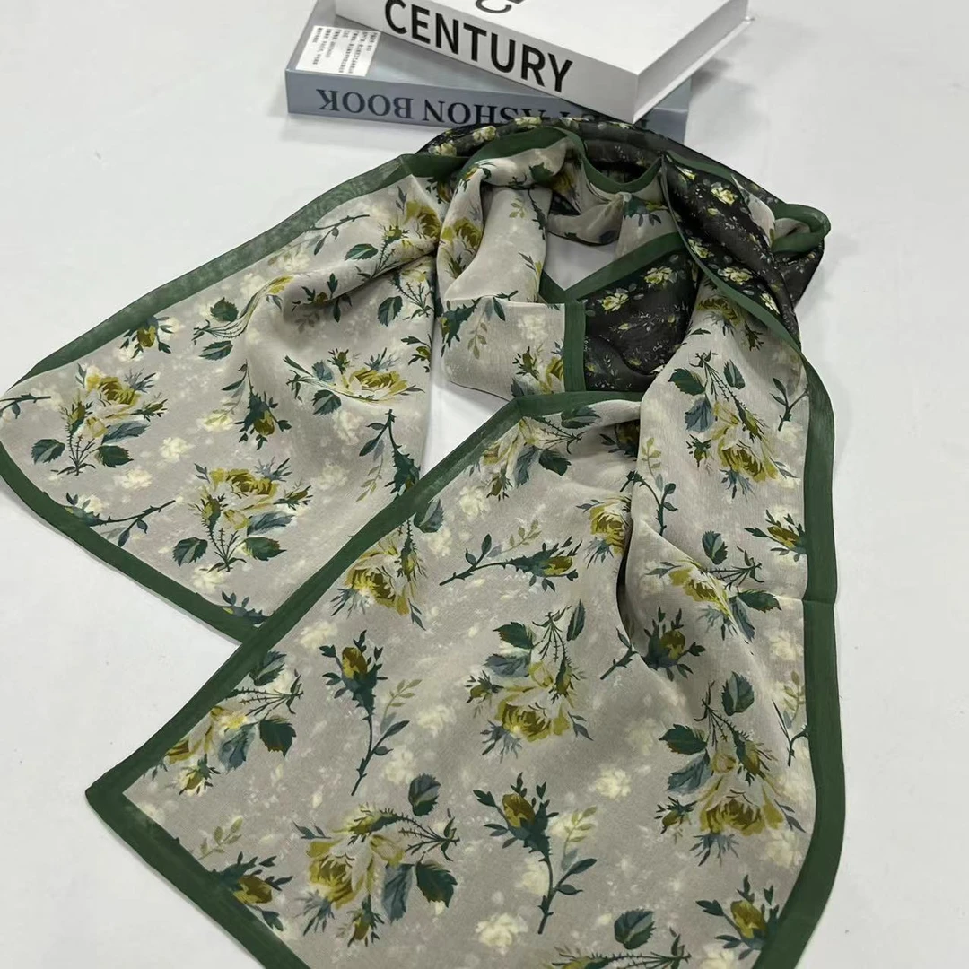 帛罗纱双面双层长巾-碎花春色 26*160cm丝巾