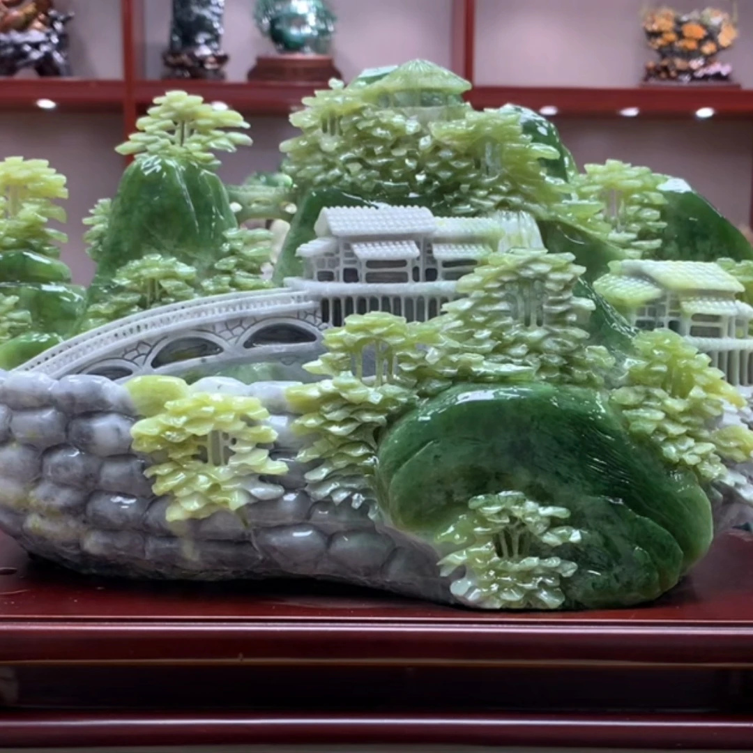 8181家居装饰摆件玉石雕刻电视柜玄关新中式创意书房山水花鸟白菜