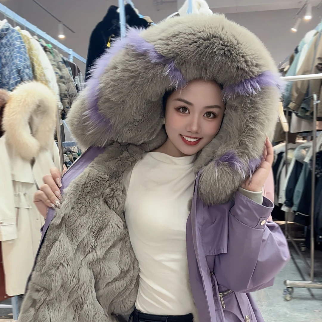 【廿都】海宁皮草冬新款一衣多穿高端收腰显瘦冬季韩系派克服s2533