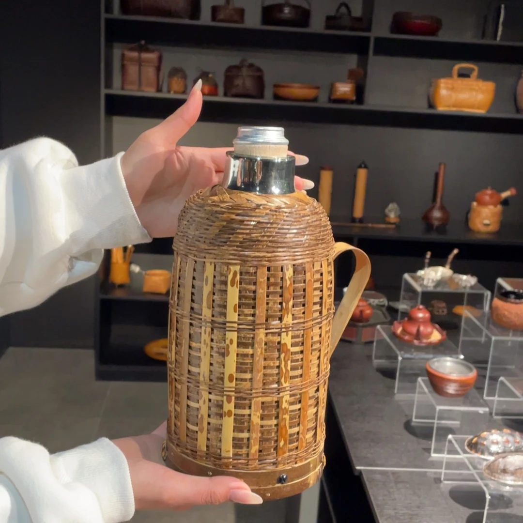 紫砂纯手工制作竹编热水壶