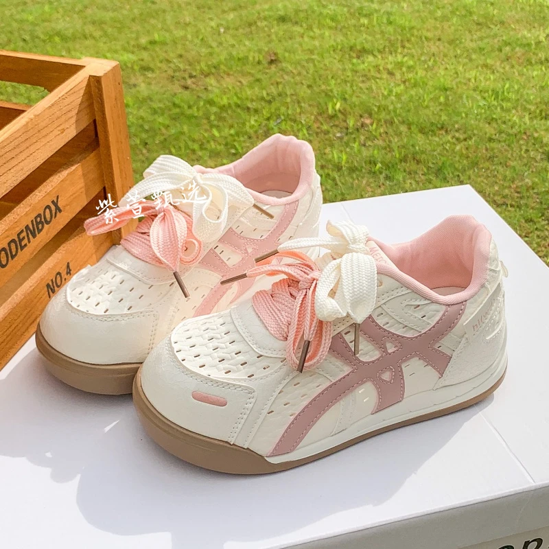 夏季薄款洞洞镂空透气女鞋厚底小白鞋女款2025新款配裙子增高板鞋