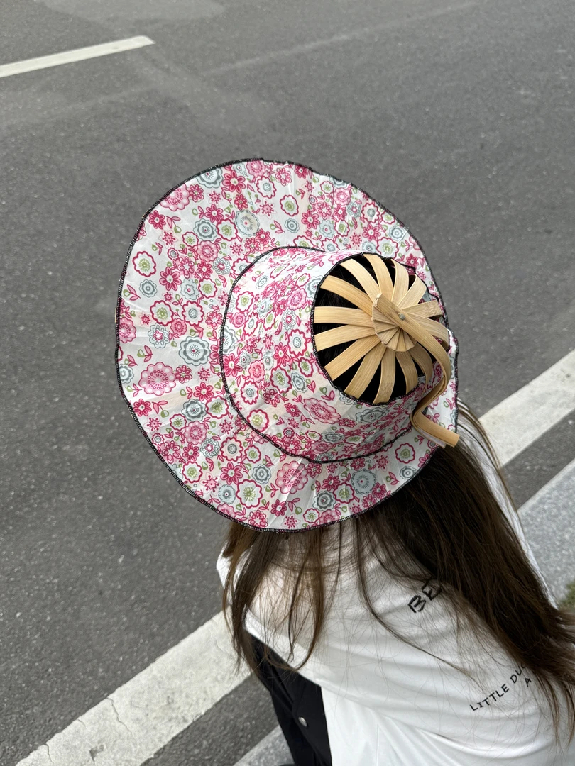 【漫游】竹扇帽子折叠便携百搭遮阳帽女生夏天防晒太阳帽折扇帽子