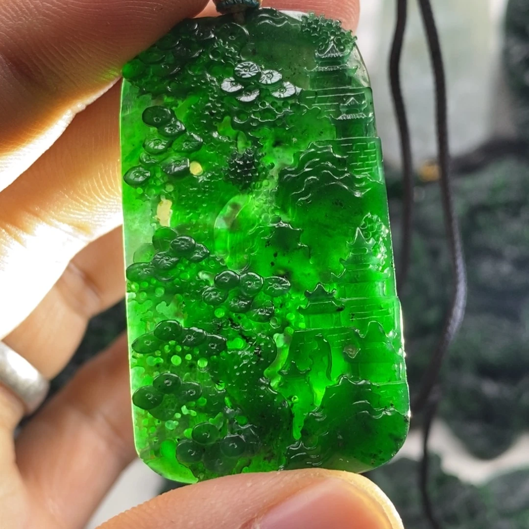 定制翡翠未镶嵌天然翡翠A货山水牌