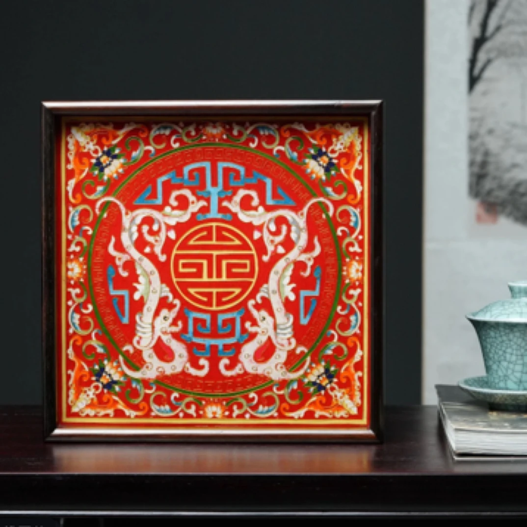 【木虫臻品】奢侈品老挝大红酸枝交趾黄檀开口茶盘景泰蓝红底