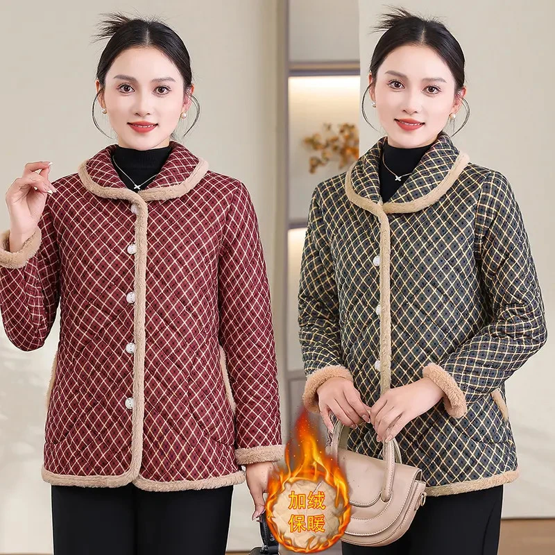 中老年棉衣冬季加绒加厚棉服新款宽松外套妈妈装洋气翻领保暖棉袄