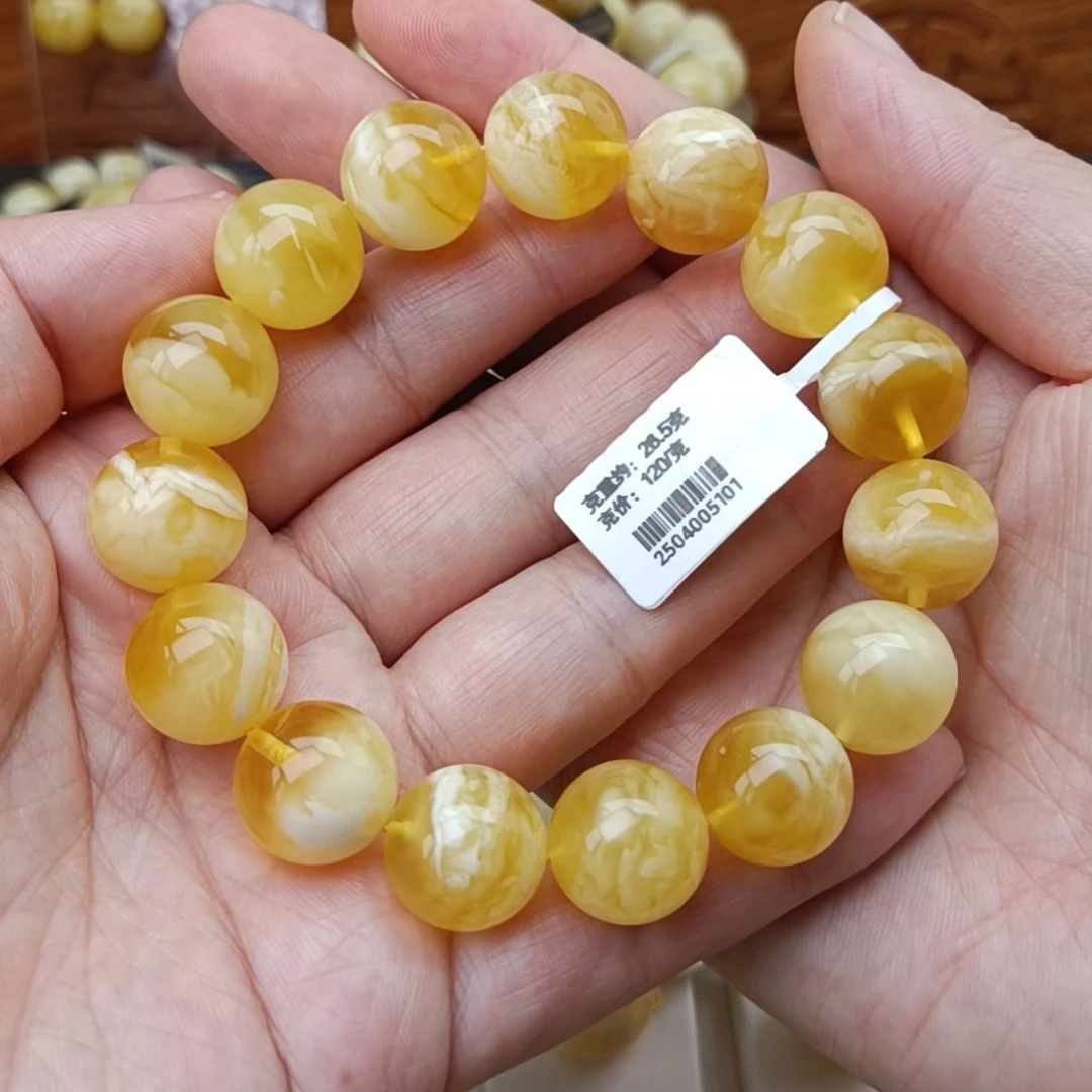 未镶嵌蜜蜡手链14大加圆珠金白溶洞妖花高货手围17