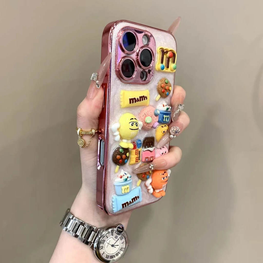 立体滴胶M豆适用iPhone16promax手机壳苹果15/14p苹果13网红12p
