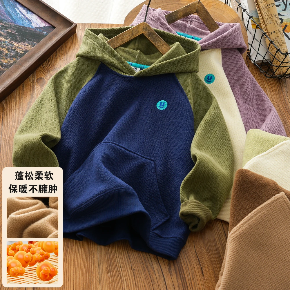 儿童加绒连帽卫衣男童女童双面绒帽衫秋冬装2412