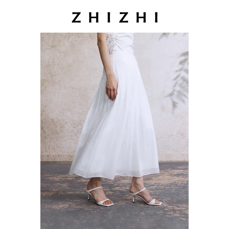 致知 再相逢 丝棉打褶半裙女2025夏款优雅飘逸长裙 ZZ2EMWB1081