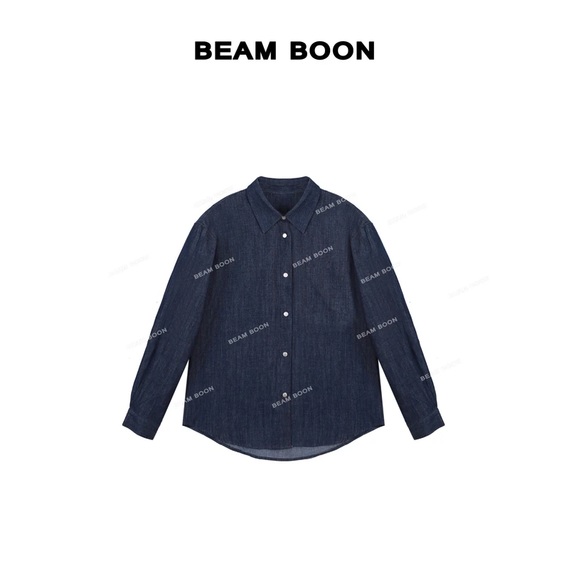 Beam Boon |【洱海畔】色织牛仔蓝口袋刺绣微廓百搭简约长袖衬衫