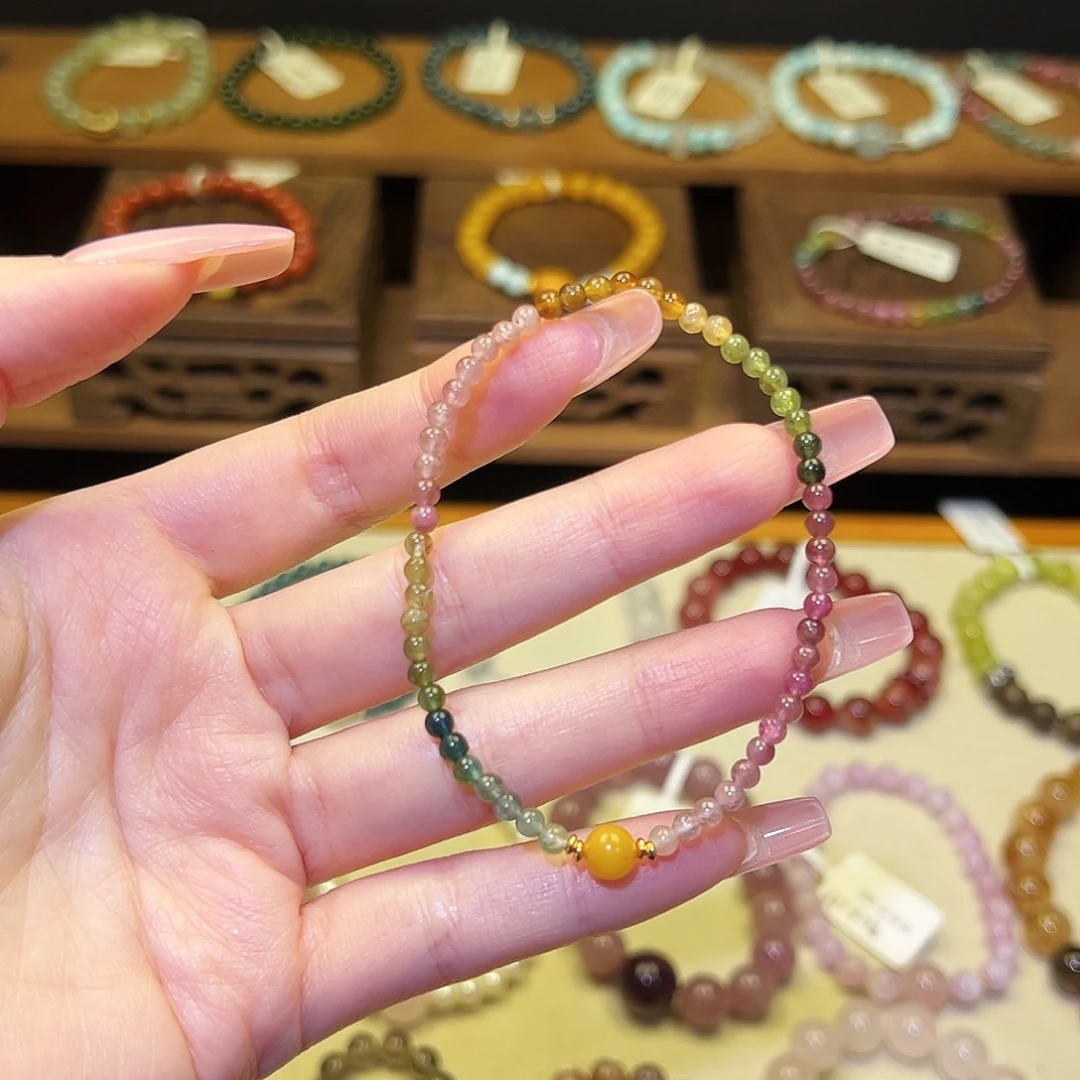 水晶银S925镀金镶嵌手串碧玺1342