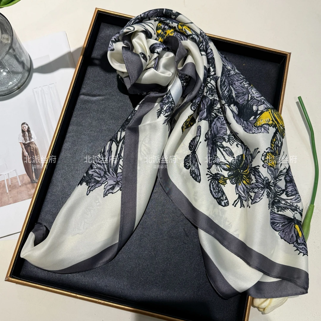 【蝴蝶花卉-方巾】经典时尚气质方巾90*90