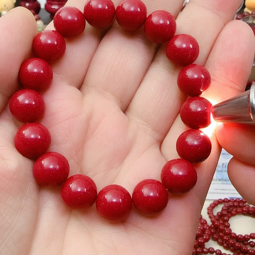 天然辰砂天然晶粉朱砂12MM手串