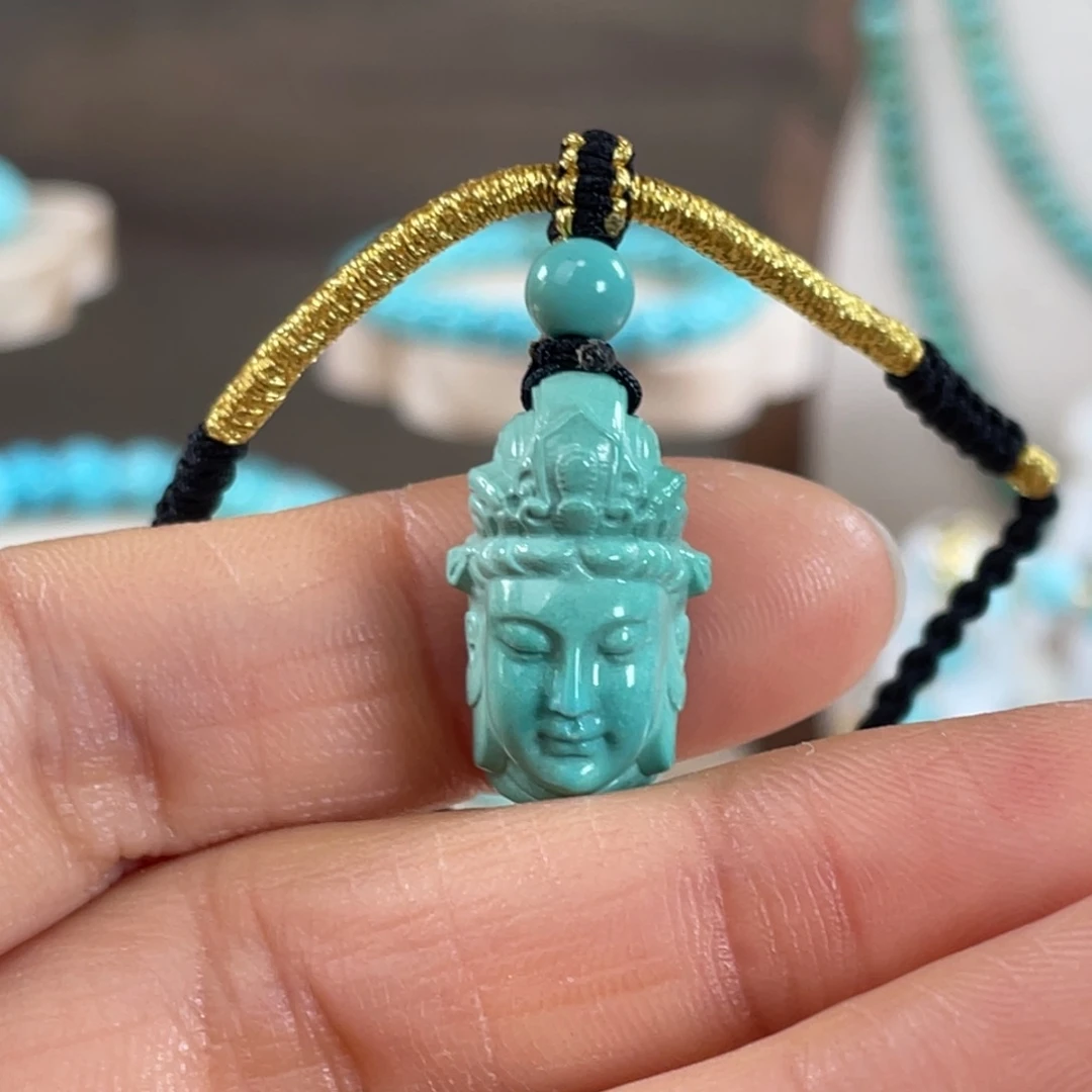绿松石未镶嵌套链高瓷绿玉化料观音