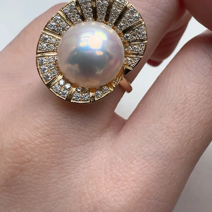 拼合珍珠（马贝珠）戒圈18K金镶嵌