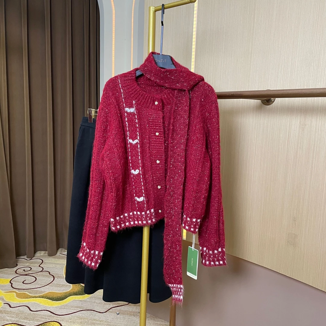 奢姿软糯亮丝针织开衫女秋冬复古设计感小众毛衣上衣