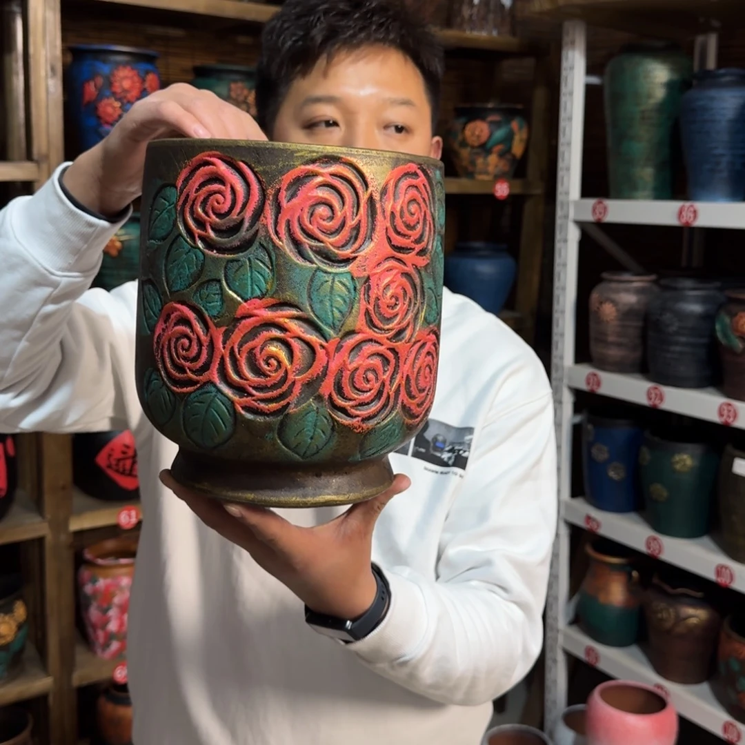 带孔高端浮雕花盆高度口径