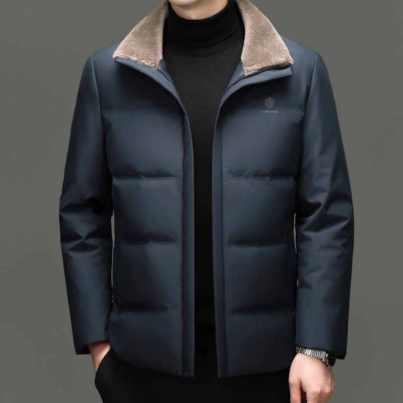 【明星同款/90鸭绒】爸爸装羽绒服保暖毛领中老年男装中年男士外套