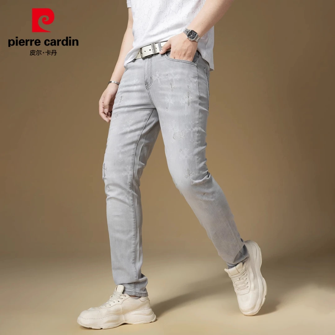 宾斯洛特时尚休闲男士牛仔裤夏季新款刺绣长裤修身直脚弹力裤子男