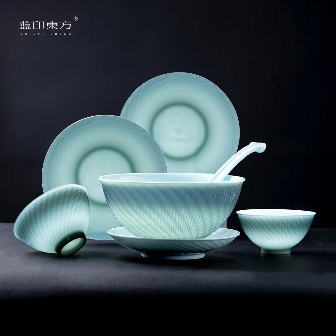 蓝印东方玉如意餐具套装景德镇高温釉下彩2025新年餐具高颜值碗盘