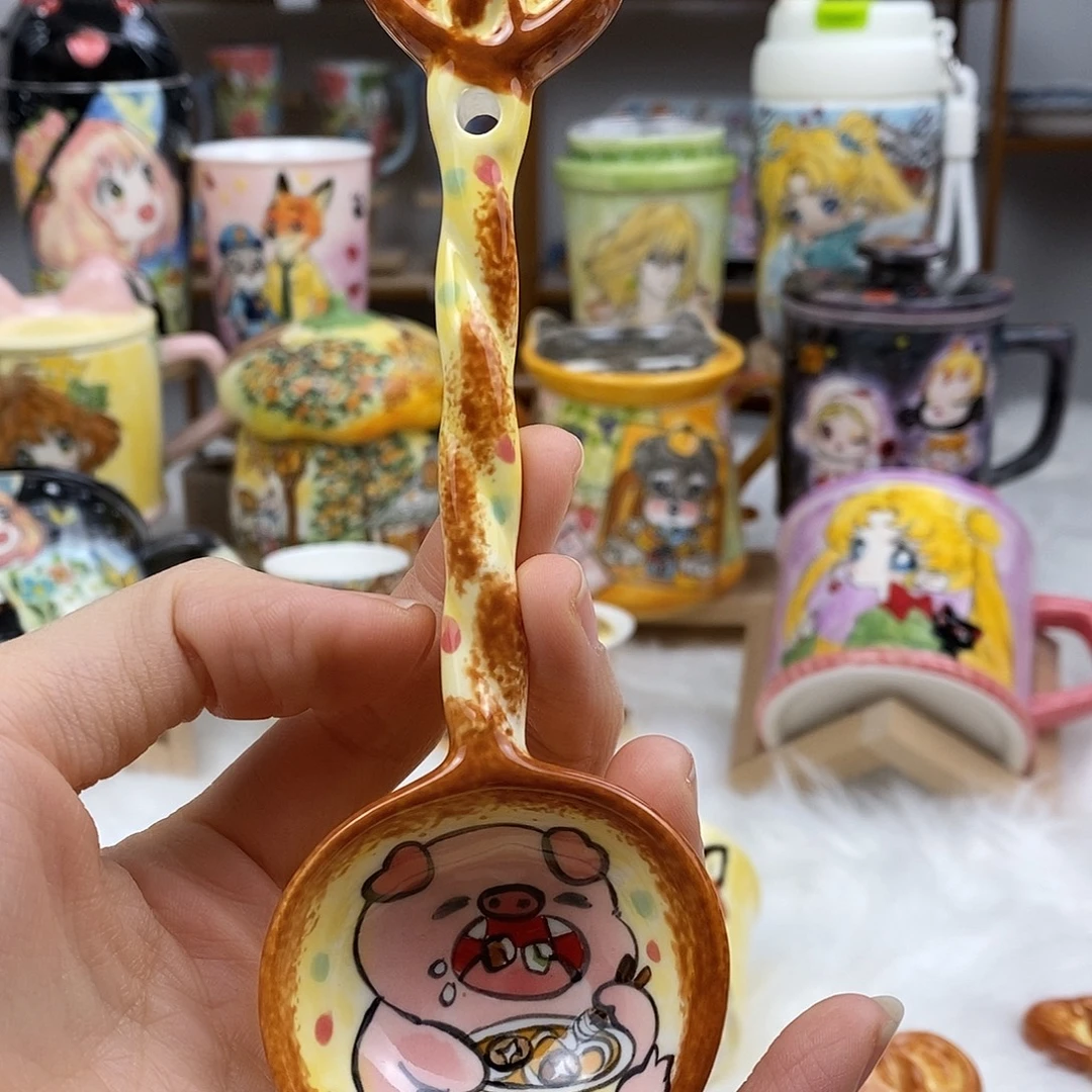 瓷片董董文创手绘陶瓷