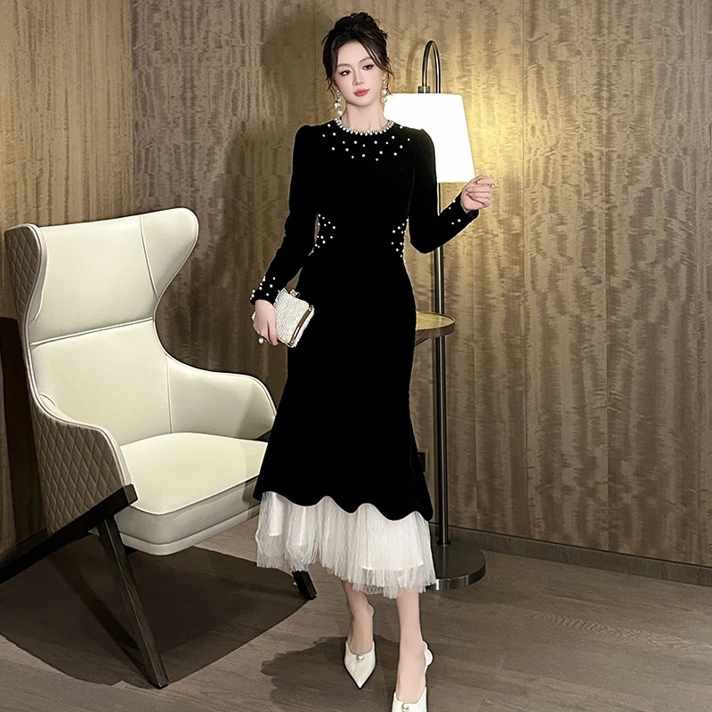 气质赫本风法式复古轻奢性感修身名媛优雅宴会包臀连衣裙21630