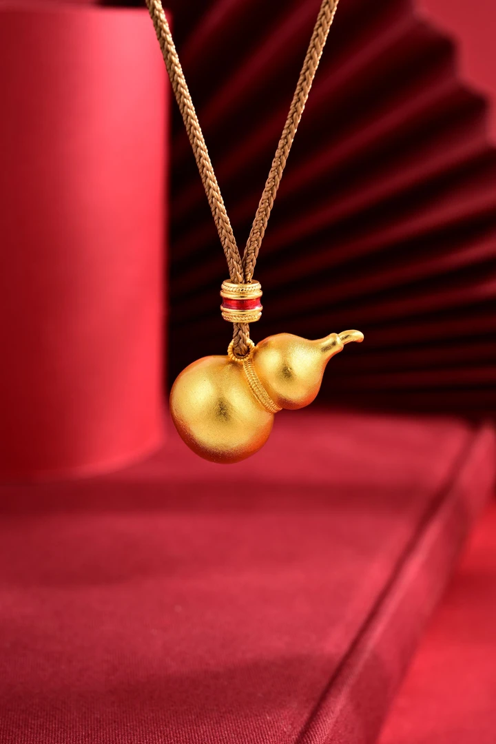铜合金锆石吊坠 新中式非遗工艺古法镀金葫芦项链
