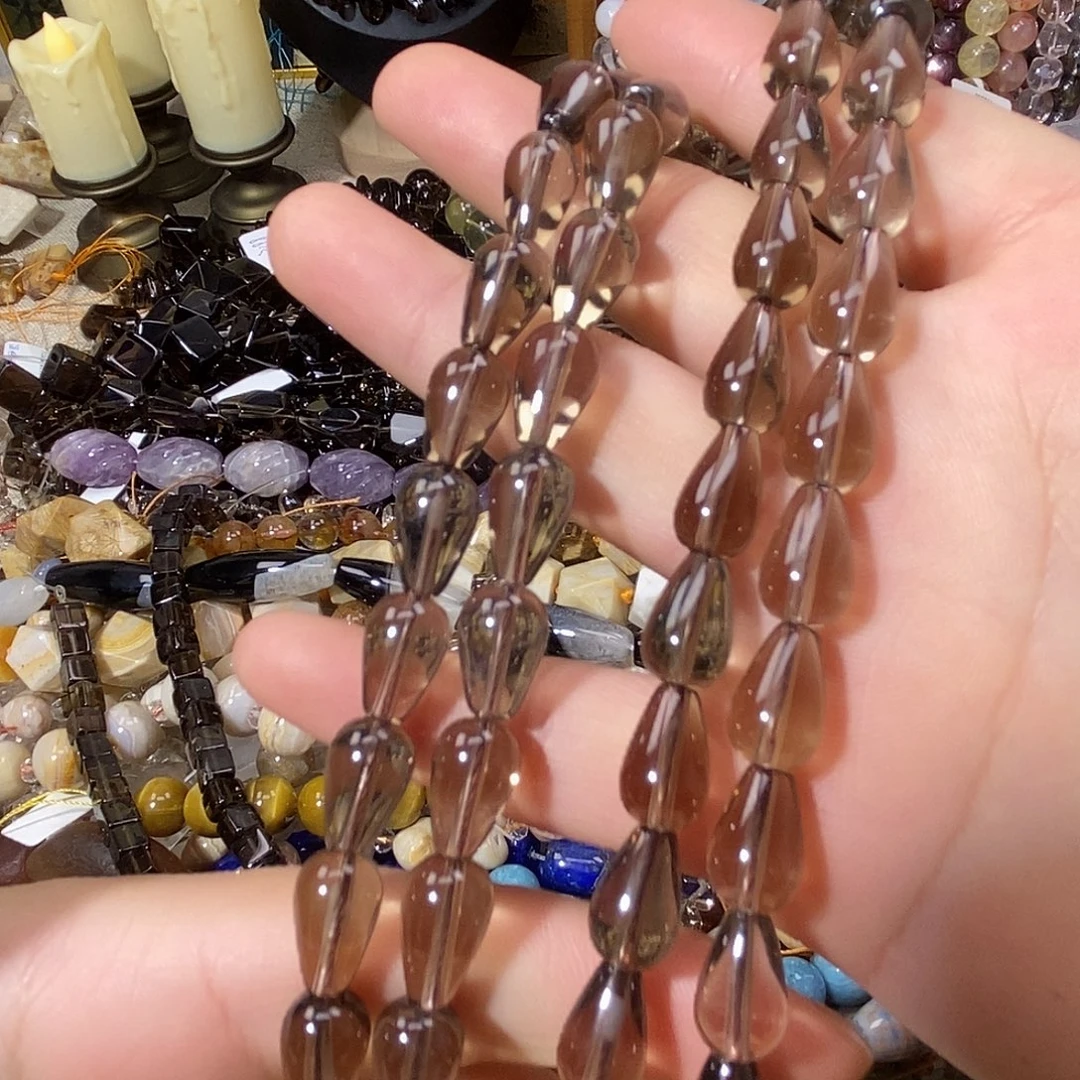 珠宝半成品紫晶银S925镶嵌净体茶晶水滴