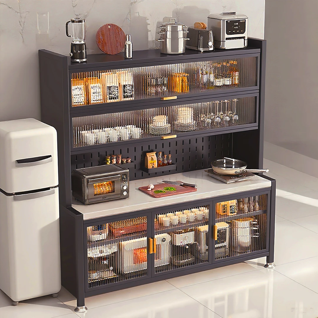 『新款』岩板厨房多功能餐边储物柜落地多层微波炉收纳碗柜橱柜子