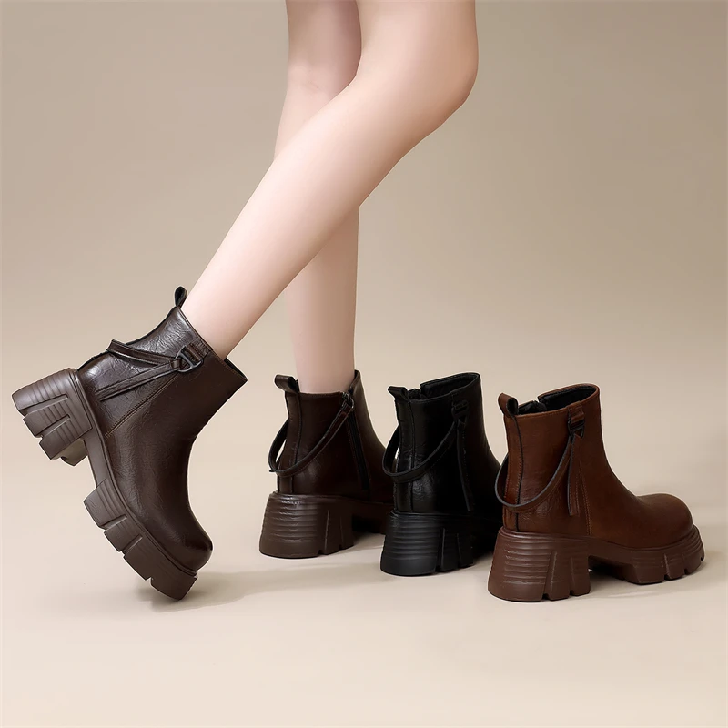 美拉德厚底加绒烟筒靴女2025年秋冬英伦粗跟增高切尔西套筒马丁靴