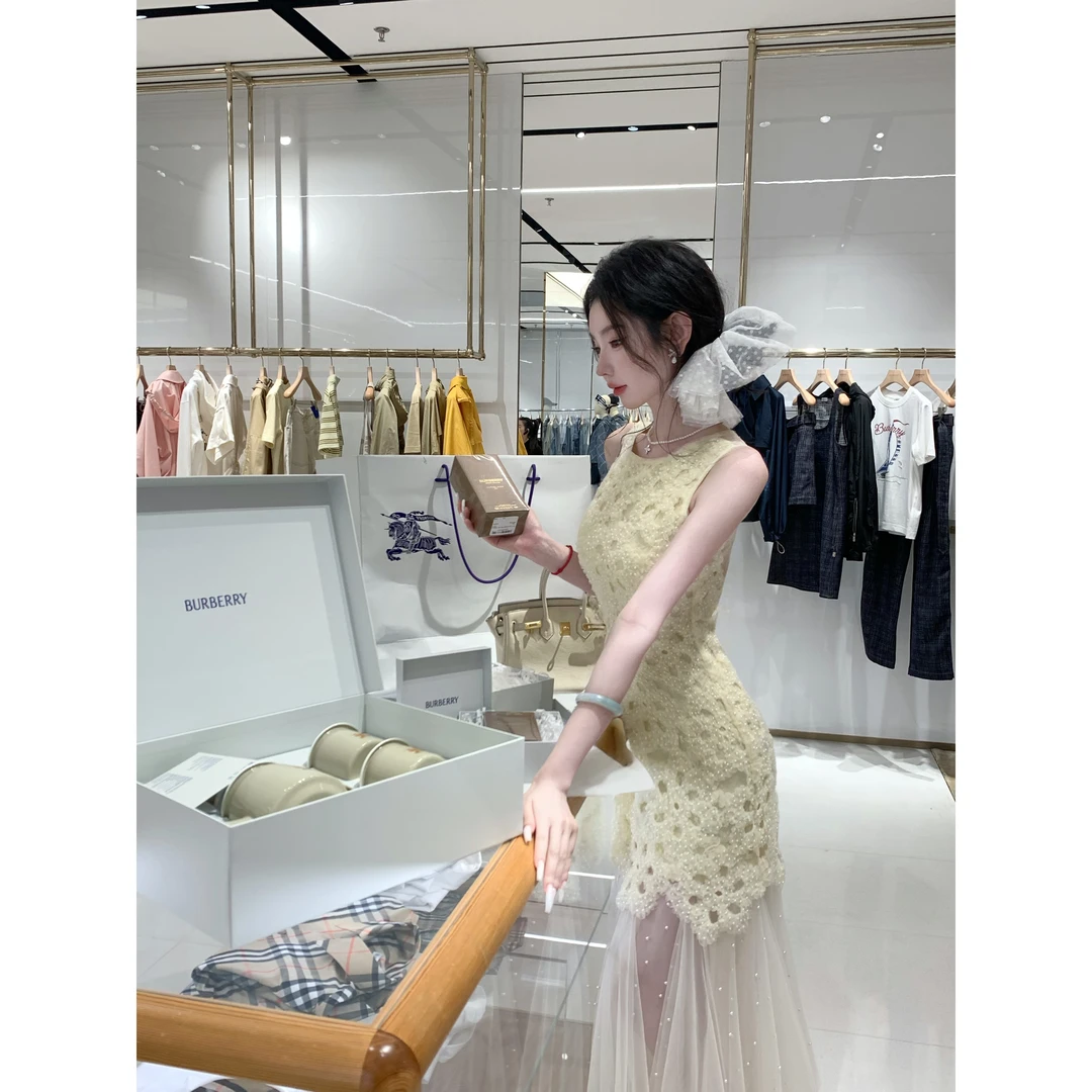 【雅乔定制】悸动高定版 重工钉珠鎏金蕾丝网纱连衣裙DYTH-25043789