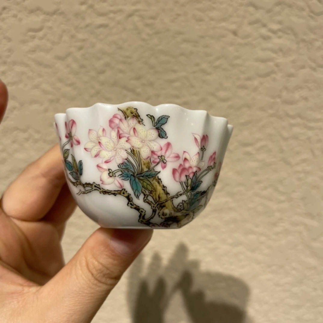 【双十二专属福利】溢珍堂桃花葵口杯纯手工手绘高端陶瓷收藏送礼