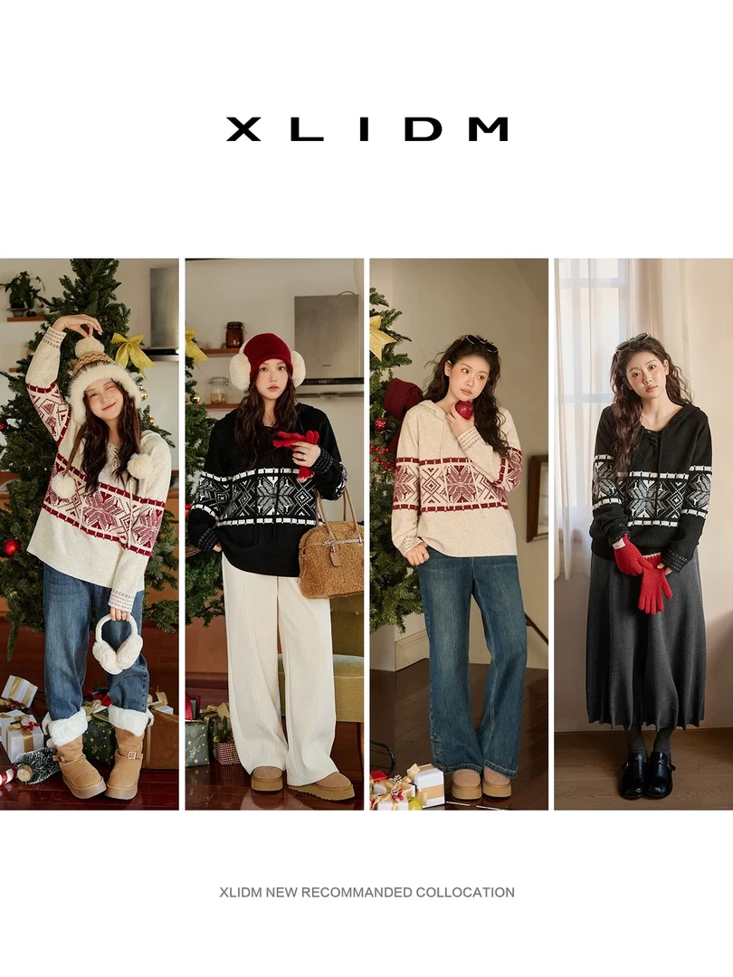 宽松慵懒风连帽套头毛衣外套女士秋冬2025新款大码长袖针织衫2911