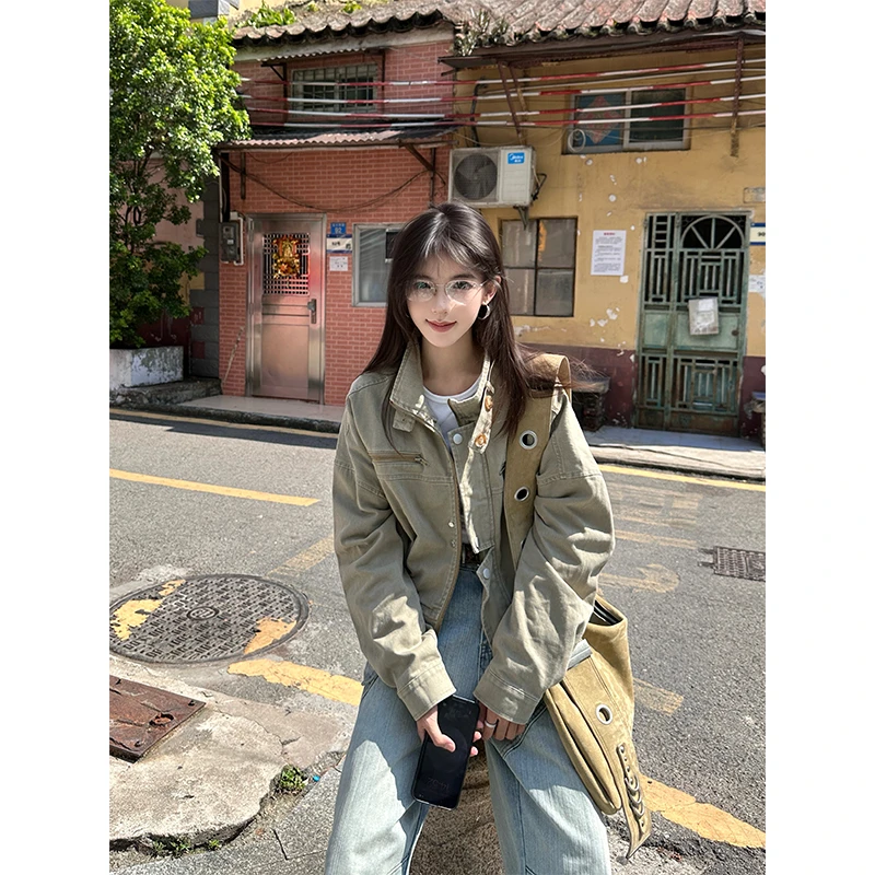 URKR美式复古工装夹克外套女短款薄款高级感上衣酷飒风设计感小众