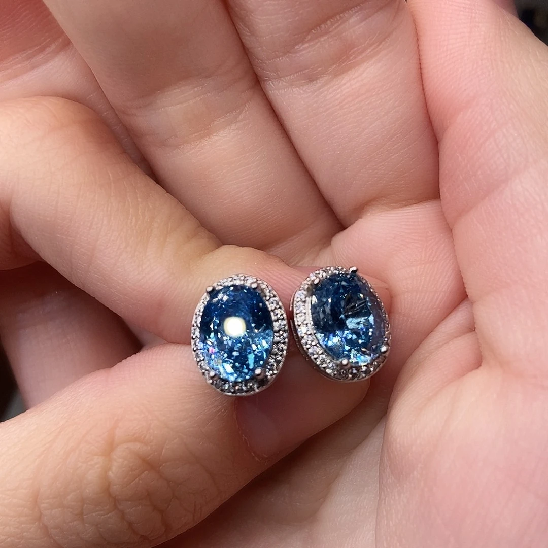 耳饰银S925镶嵌海蓝宝石