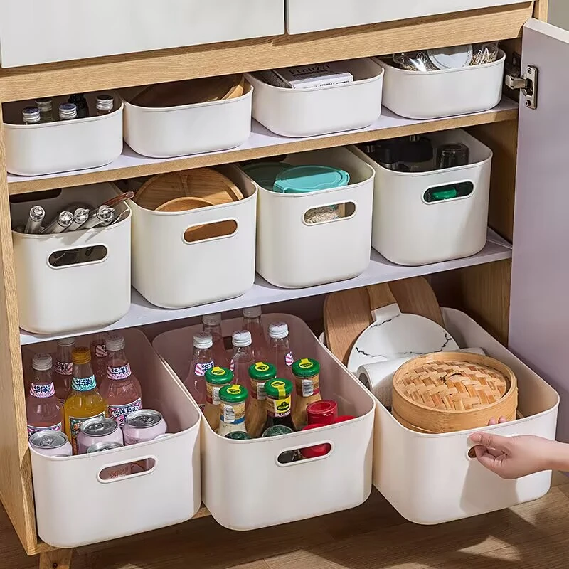 收纳盒桌面整理杂物零食玩具带盖长方形塑料盒子宿舍置物筐储物箱