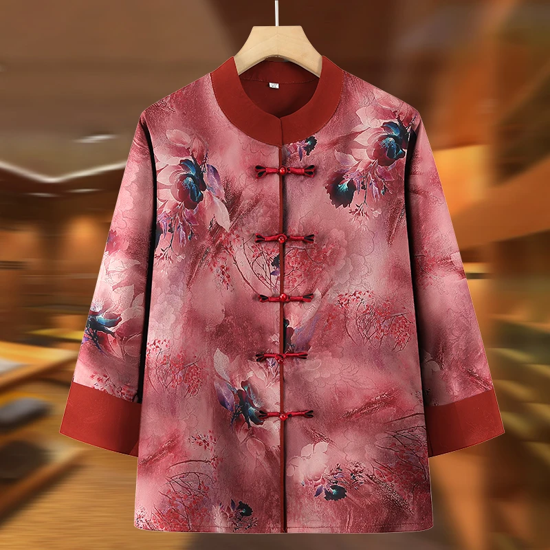 2025夏装衬衫中老年人女衬衣国风上衣妈妈夏季唐装小衫七分袖小衫