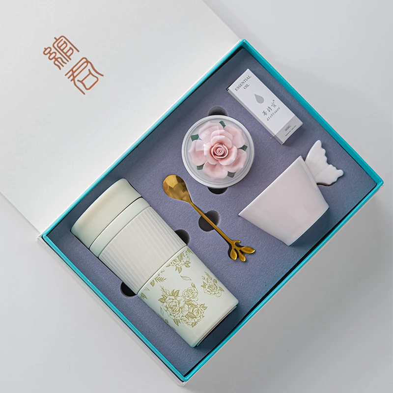 女士法式茶水分离简约带盖情侣创意家用精致便携咖啡杯对杯礼盒装