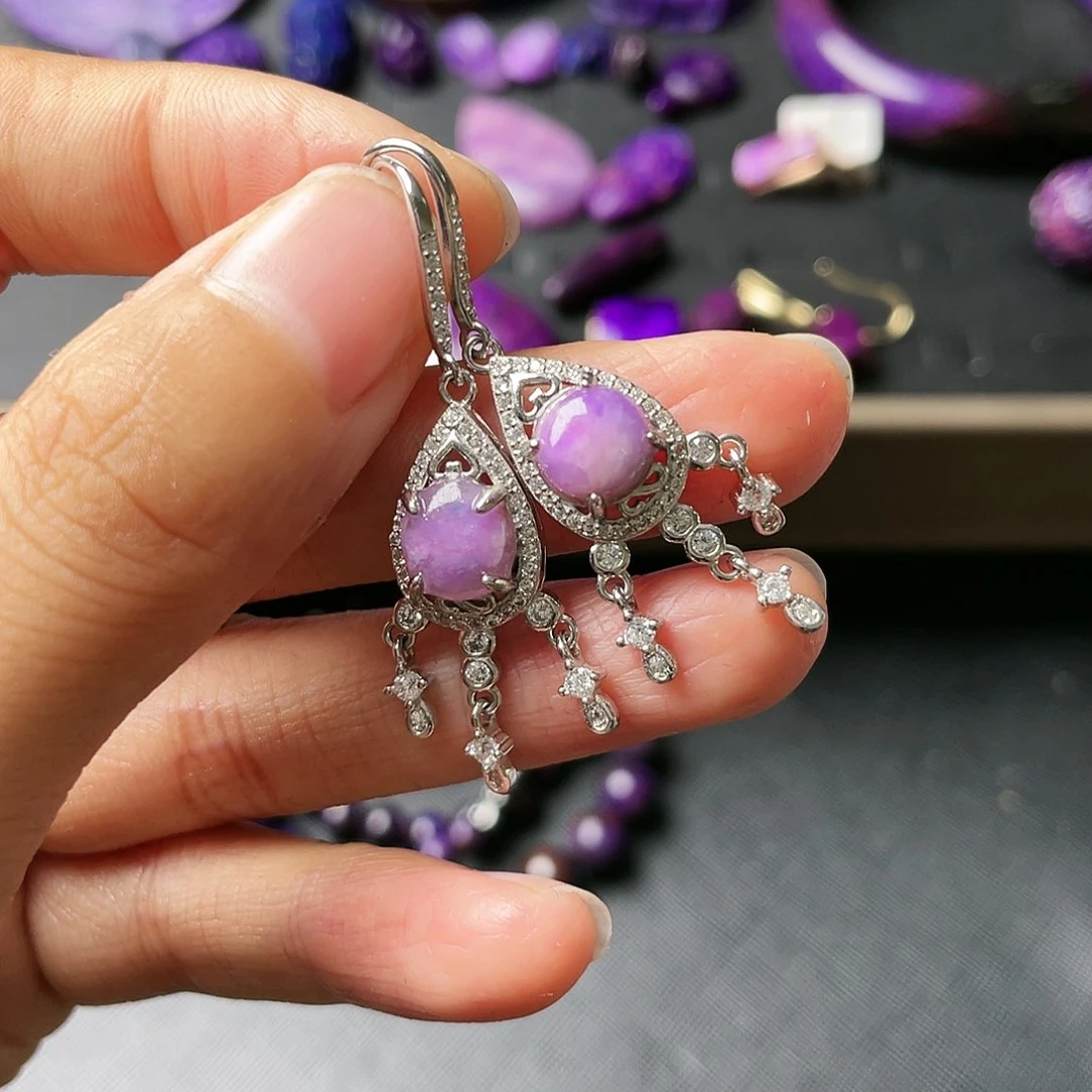 苏纪石（舒俱来）耳钩银S925镶嵌